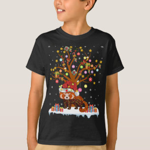 T-shirt Red Panda Lighting Xmas Tree Cadeau Red Panda Chri