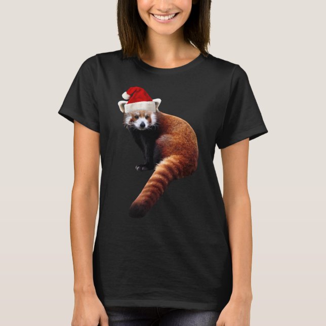T-shirt Red Panda Père Noël mignonne Casquette de Noël pou (Devant)