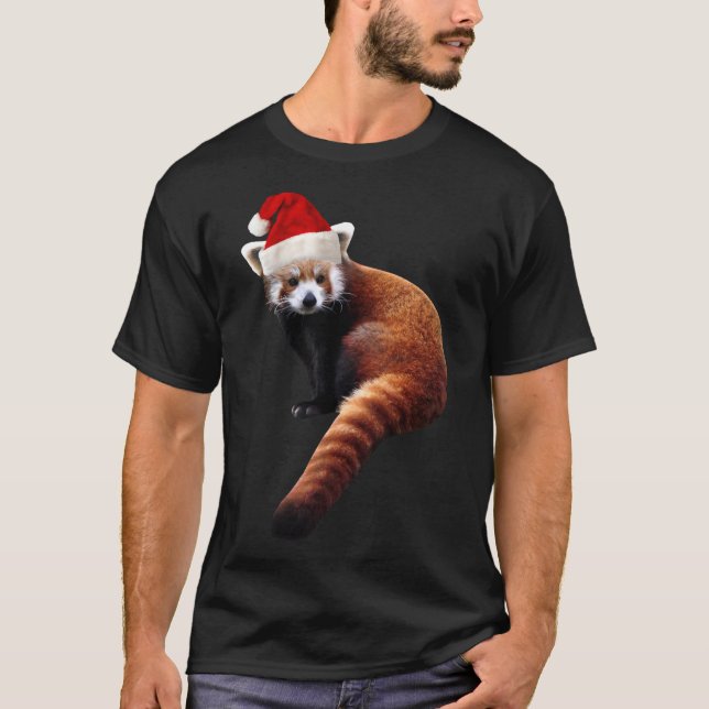 T-shirt Red Panda Père Noël mignonne Casquette de Noël pou (Devant)