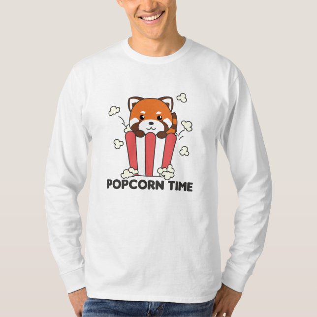 T-shirt Red Panda Popcorn Time Funny Pun (Devant)