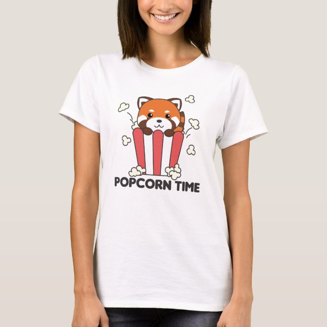 T-shirt Red Panda Popcorn Time Funny Pun (Devant)