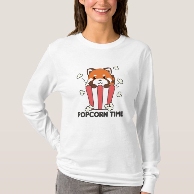 T-shirt Red Panda Popcorn Time Funny Pun (Devant)