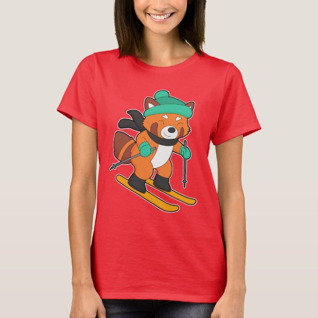 T-shirt Red panda Skier Skier Sports d'hiver (Devant)