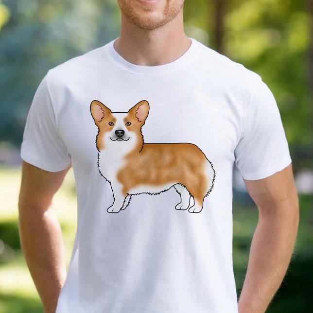 T-shirt Red Pembroke Welsh Corgi Dessin de chien Portrait  (Please note: This image is a digitally created mockup.)