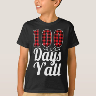 T-shirt Red Plaid 100 Jours Y'all Drôle 100ème Jour De L'É