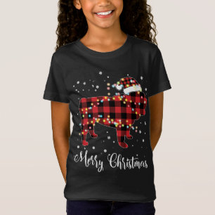 T-Shirt Red Plaid Buffalo Anglais Buldog Joyeux Noël