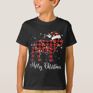T-shirt Red Plaid Buffalo French Buldog Joyeux Noël P