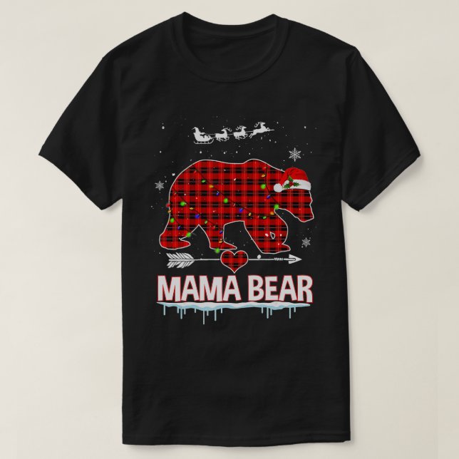 T-shirt Red Plaid Buffalo Mama Ours Pajamas de Noël Fami (Design devant)