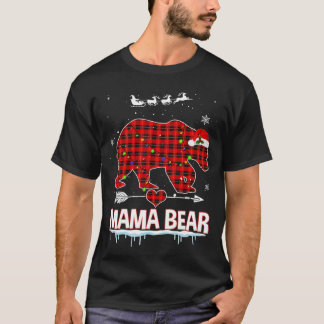 T-shirt Red Plaid Buffalo Mama Ours Pajamas de Noël Fami