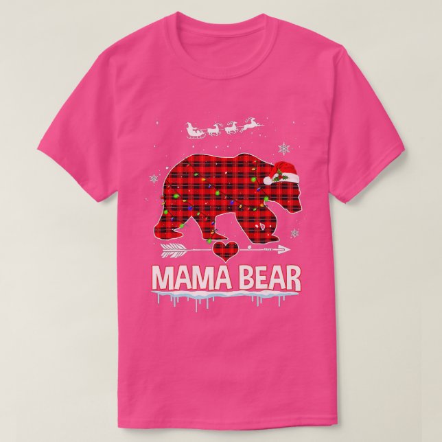 T-shirt Red Plaid Buffalo Mama Ours Pajamas de Noël Fami (Design devant)