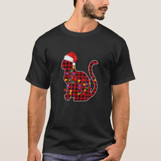 T-shirt Red Plaid Chat Santa Hat Noël Pyjama Famille X
