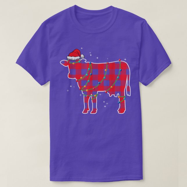T-shirt Red Plaid Cow Bull lumières de Noël Drôle Noël San (Design devant)