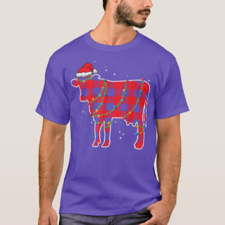 T-shirt Red Plaid Cow Bull lumières de Noël Drôle Noël San