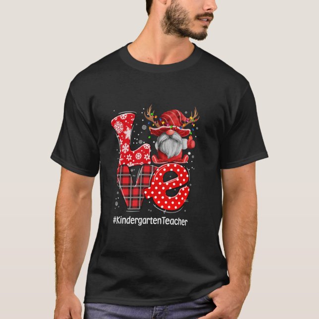 T-shirt Red Plaid Gnome Love Kindergarten Teacher Christma (Devant)
