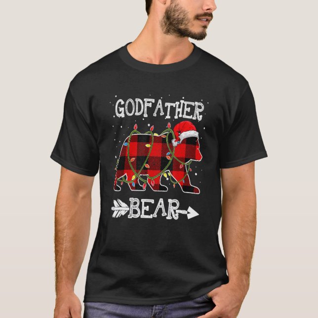 T-shirt Red Plaid Godfather Bear Christmas Santa Family Ma (Devant)