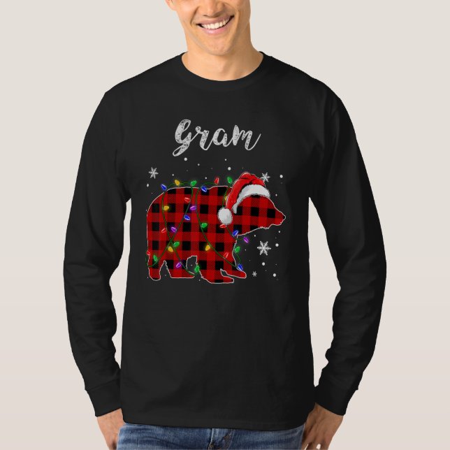 T-shirt Red Plaid Gram Bear Matching Family Christmas Paja (Devant)
