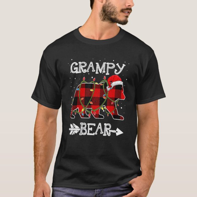 T-shirt Red Plaid Grampy Bear Christmas Santa Family Match (Devant)