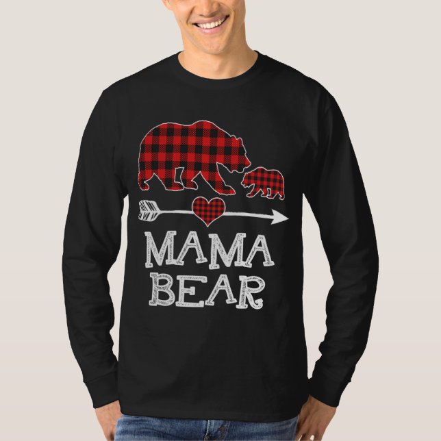 T-shirt Red Plaid Mama Bear One Cube Correspondant Buffalo (Devant)