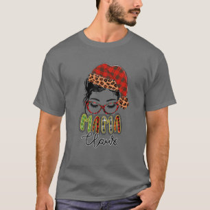 T-shirt Red Plaid Mama Claus Messy Bun Famille Noël Ma