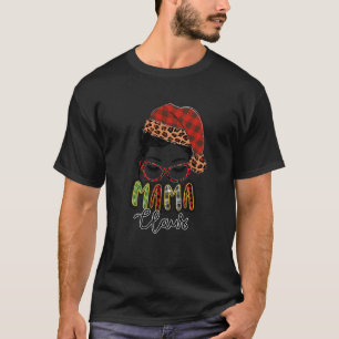 T-shirt Red Plaid Mama Claus Messy Bun Famille Noël Ma