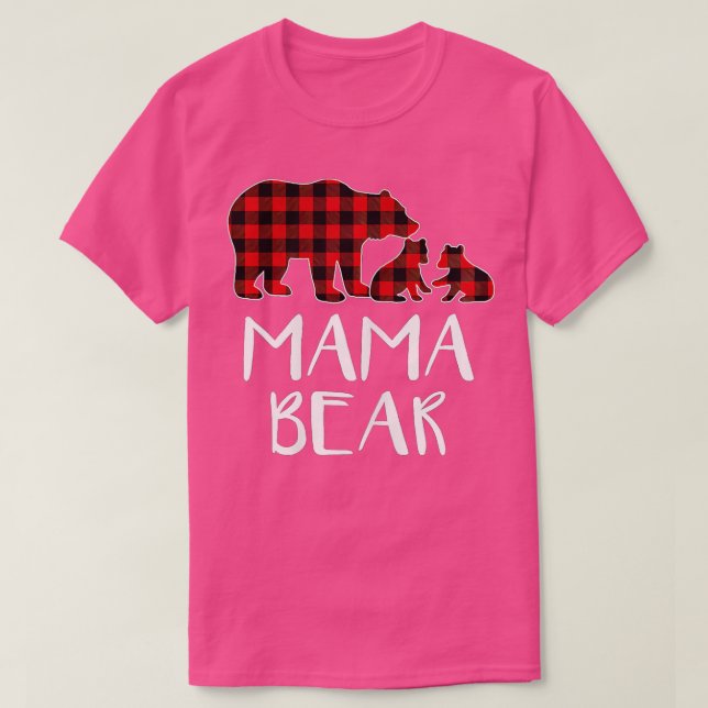 T-shirt Red Plaid Mama Ours Deux Cubes Correspondant Buffa (Design devant)