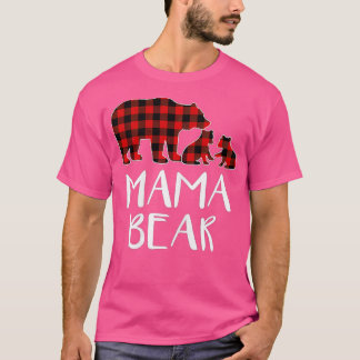 T-shirt Red Plaid Mama Ours Deux Cubes Correspondant Buffa