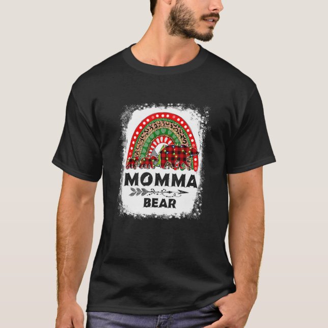 T-shirt Red Plaid Momma Bear Noël Rainbow Pajama Matc (Devant)