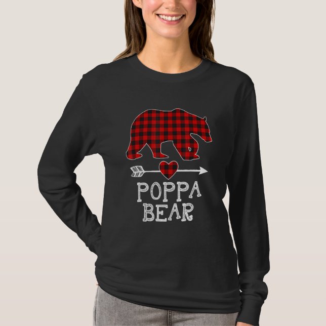 T-shirt Red Plaid Poppa Ours Correspondant Pyjama Famille  (Devant)