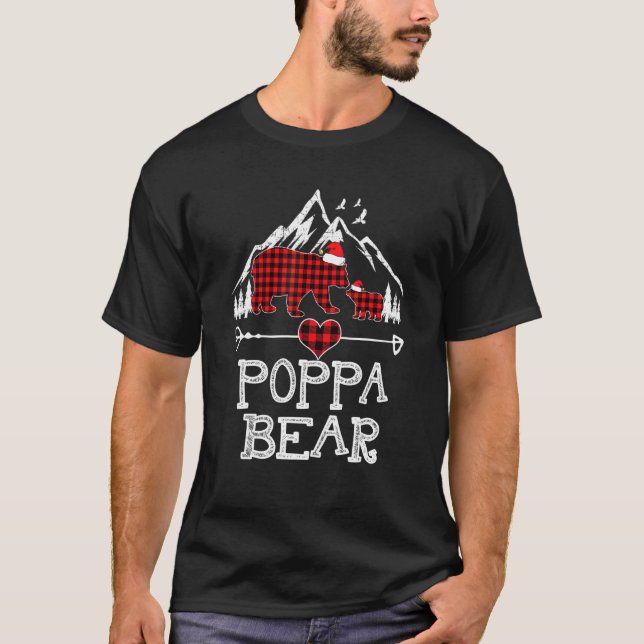 T-shirt Red Plaid Poppa Ours Correspondant Pyjama Famille  (Devant)