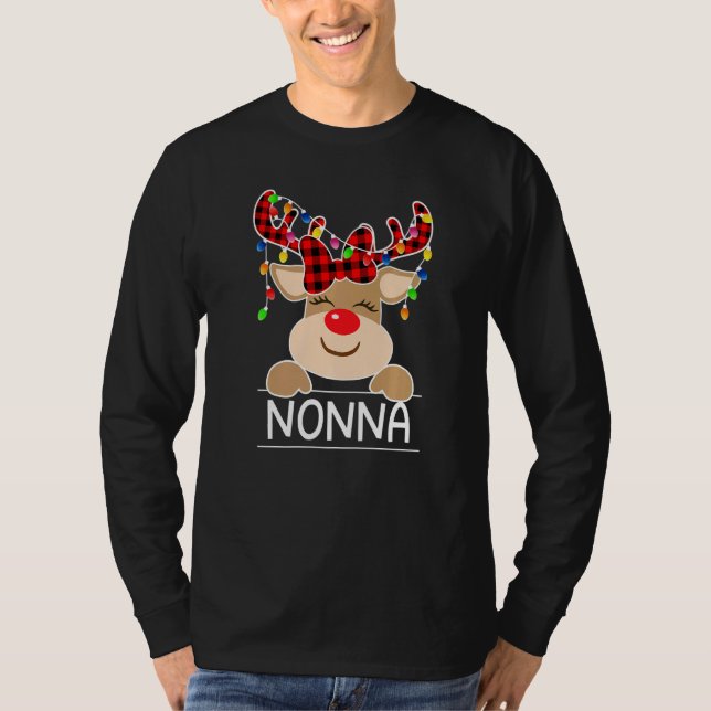 T-shirt Red Plaid Reindeer Nonna Christmas Light Christmas (Devant)