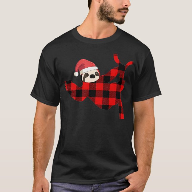 T-shirt Red Plaid Sloth Pajama Famille Buffalo Noël ( (Devant)