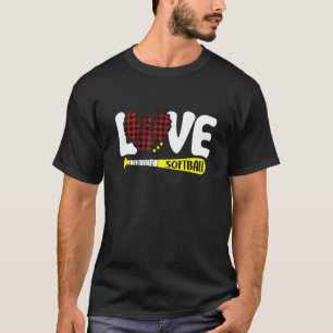 T-shirt Red Plaid Softball Graphic Love Dire Texte Softba