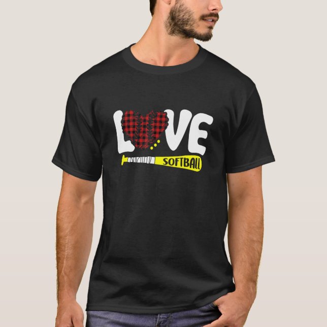 T-shirt Red Plaid Softball Graphic Love Dire Texte Softba (Devant)