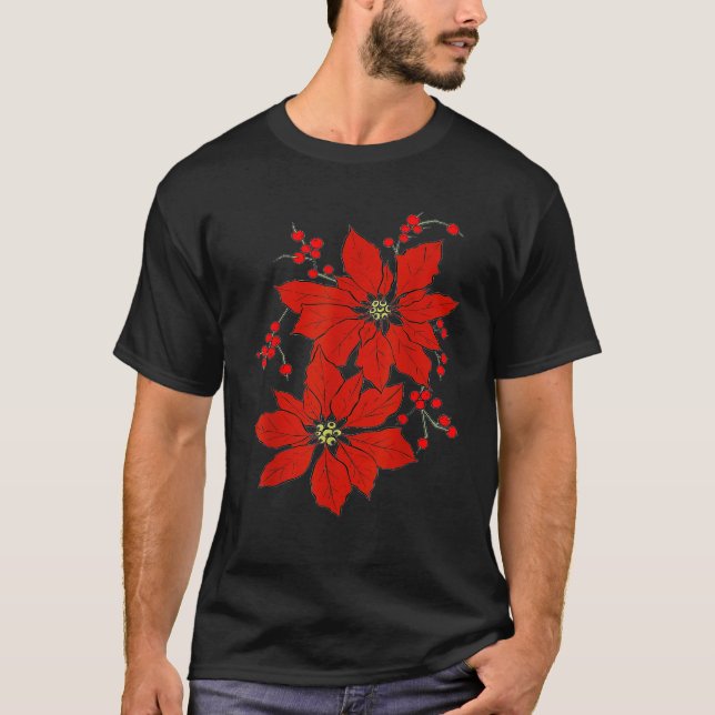 T-shirt Red Poinsettia Happy Merry Christmas   (Devant)