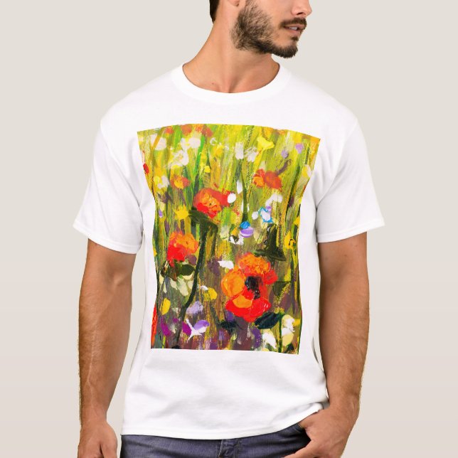 T-shirt Red Poppies Champ peinture Abstraite (Devant)