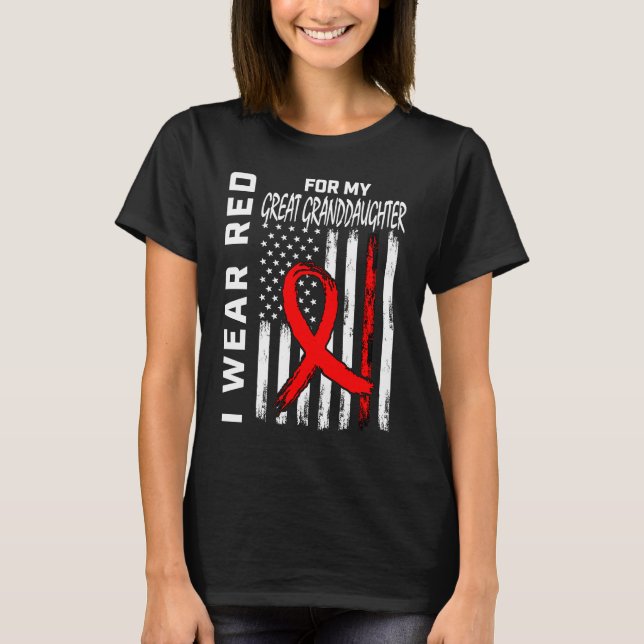T-shirt Red Ribbon Great Granddaughter Heart Disease Aware (Devant)