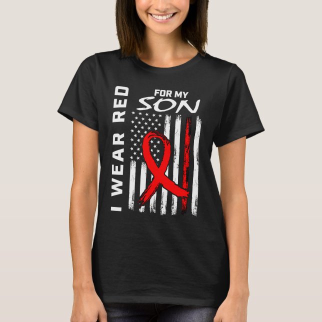 T-shirt Red Ribbon Son Heart Disease Awareness American Fl (Devant)