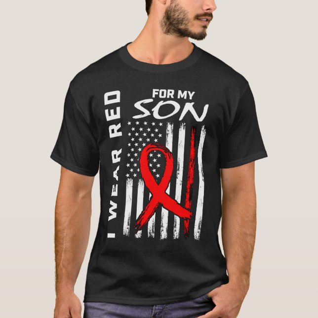 T-shirt Red Ribbon Son Heart Disease Awareness American Fl (Devant)