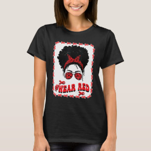 T-shirt Red Ribbon Week Messy Bun Black Women Super Leopa