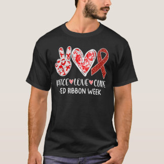T-shirt Red Ribbon Week Peace Love Cure Awareness Kids Boy