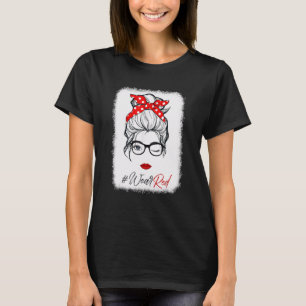 T-shirt Red Ribbon Week Wink Eye Messy Bun Lunettes Juste