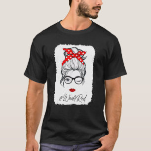 T-shirt Red Ribbon Week Wink Eye Messy Bun Lunettes Juste 