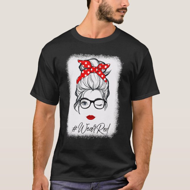 T-shirt Red Ribbon Week Wink Eye Messy Bun Lunettes Juste  (Devant)