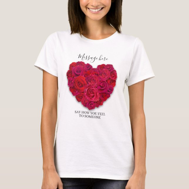 T-shirt Red Rose Heart Romantic Floral Custom Text (Devant)