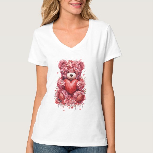 T-shirt “Red Rose Teddy Bear – Cute Valentine Gift for Her (Devant)