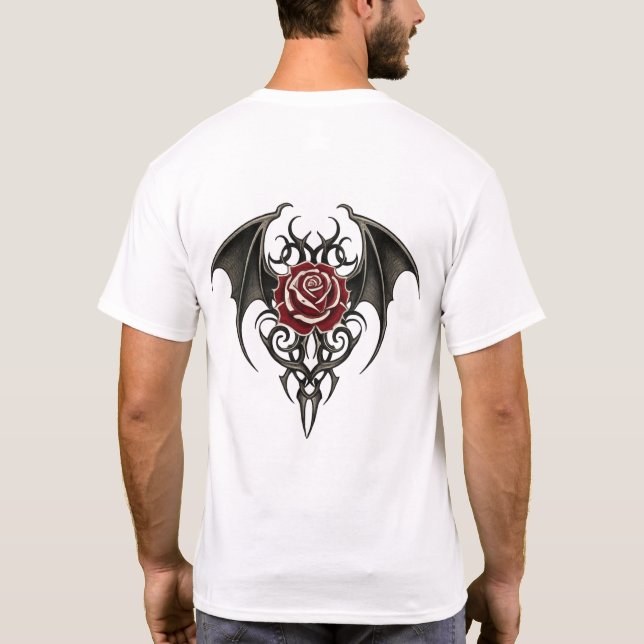 T-shirt Red Rose with Tribal Wings (Dos)
