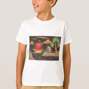 T-shirt Red Sailboat Paysage peinture à l'huile Imprimer
