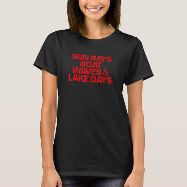 T-shirt Red Saying Sun Rays Boat Wings & Lake Days (Devant)