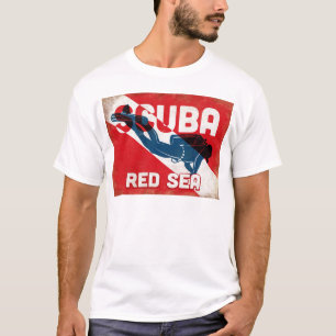 T-shirt Red Sea Scuba Diver - Blue Retro