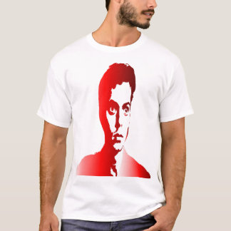 T-shirt Red sihuette un homme avec une expression inquiète